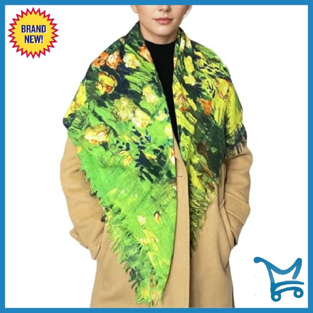 100% Wool 39x39 Inch Square Scarf Winter Pashmina Wrap Art Lovers Gift - Picture 3 of 8